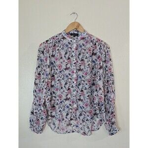 Rag & Bone Sabrina Floral Georgette Blouse Womens XXS Button Front Silk Look